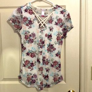 Cross front, delicate, floral print top